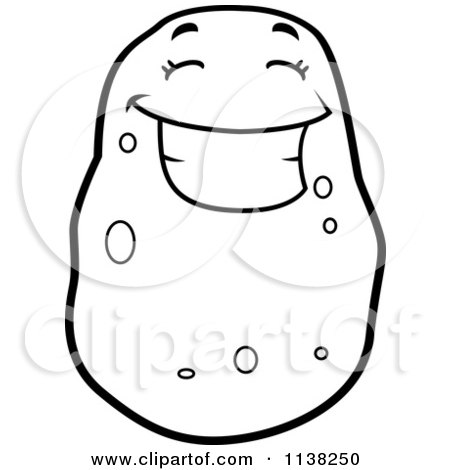 Cartoon Clipart Of An Outlined Black And White Smiling Potato Character - Black And White Vector Coloring Page by Cory Thoman