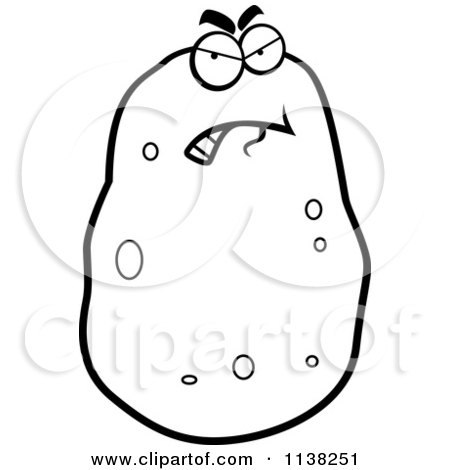 Cartoon Clipart Of An Outlined Black And White Angry Potato Character - Black And White Vector Coloring Page by Cory Thoman