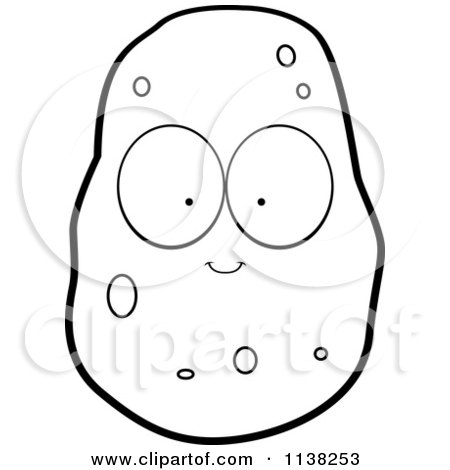 Cartoon Clipart Of An Outlined Black And White Big Eyed Potato Character - Black And White Vector Coloring Page by Cory Thoman