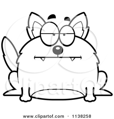 Cartoon Clipart Of An Outlined Chubby Bored Wolf - Black And White Vector Coloring Page by Cory Thoman
