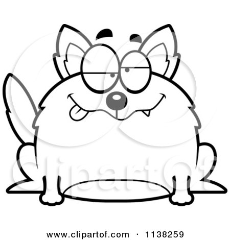 Cartoon Clipart Of An Outlined Chubby Drunk Wolf - Black And White Vector Coloring Page by Cory Thoman