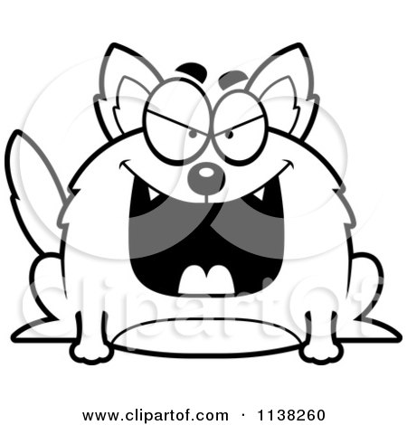 Cartoon Clipart Of An Outlined Chubby Evil Wolf - Black And White Vector Coloring Page by Cory Thoman