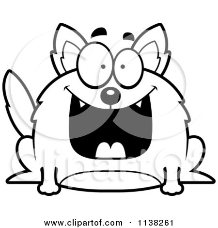 Cartoon Clipart Of An Outlined Chubby Grinning Wolf - Black And White Vector Coloring Page by Cory Thoman