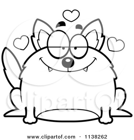 Cartoon Clipart Of An Outlined Chubby Infatuated Wolf - Black And White Vector Coloring Page by Cory Thoman