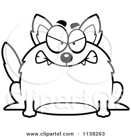 Cartoon Clipart Of An Outlined Chubby Mean Wolf - Black And White Vector Coloring Page by Cory Thoman
