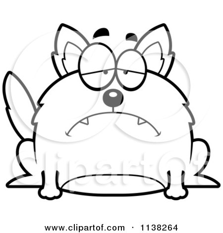 Cartoon Clipart Of An Outlined Chubby Sad Wolf - Black And White Vector Coloring Page by Cory Thoman