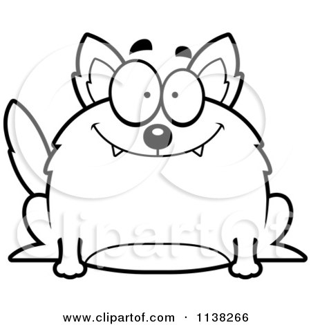 Cartoon Clipart Of An Outlined Chubby Smiling Wolf - Black And White Vector Coloring Page by Cory Thoman