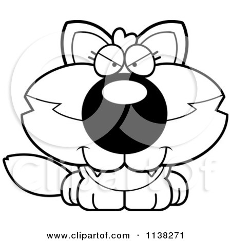 Cartoon Clipart Of An Outlined Sly Baby Wolf - Black And White Vector Coloring Page by Cory Thoman