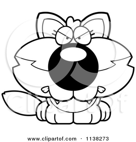 Cartoon Clipart Of An Outlined Mad Baby Wolf - Black And White Vector Coloring Page by Cory Thoman