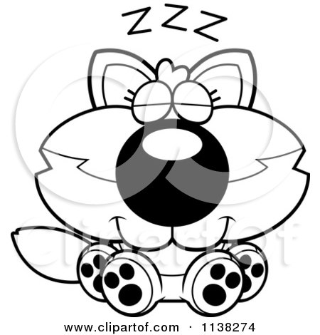 Cartoon Clipart Of An Outlined Cute Baby Wolf Sleeping - Black And White Vector Coloring Page by Cory Thoman