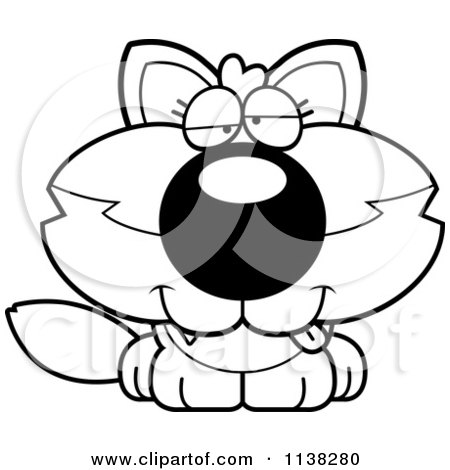 Cartoon Clipart Of An Outlined Goofy Baby Wolf - Black And White Vector Coloring Page by Cory Thoman