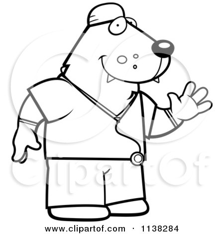 Cartoon Clipart Of An Outlined Wolf Surgeon Doctor In Scrubs - Black And White Vector Coloring Page by Cory Thoman