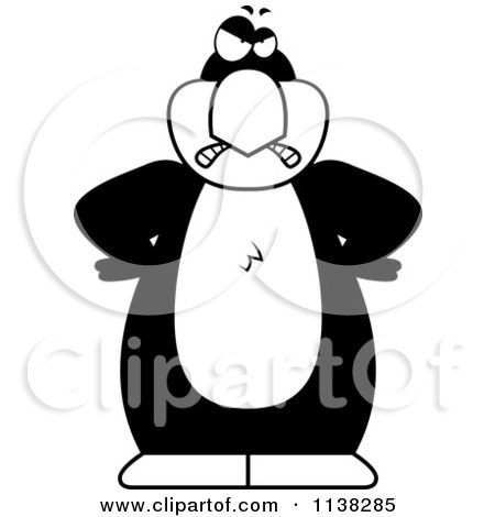 Cartoon Clipart Of An Outlined Angry Penguin - Black And White Vector Coloring Page by Cory Thoman