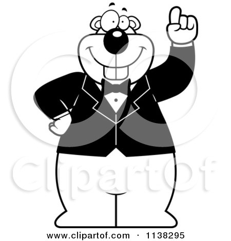 Cartoon Clipart Of An Outlined Gopher With An Idea Wearing A Tuxedo - Black And White Vector Coloring Page by Cory Thoman