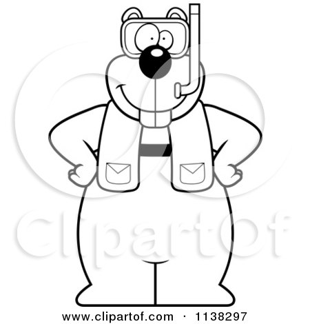 Cartoon Clipart Of An Outlined Gopher In Scuba Gear - Black And White Vector Coloring Page by Cory Thoman