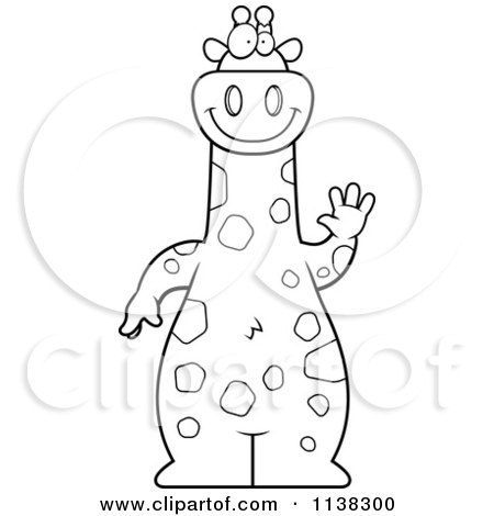 Cartoon Clipart Of An Outlined Giraffe Waving - Black And White Vector Coloring Page by Cory Thoman