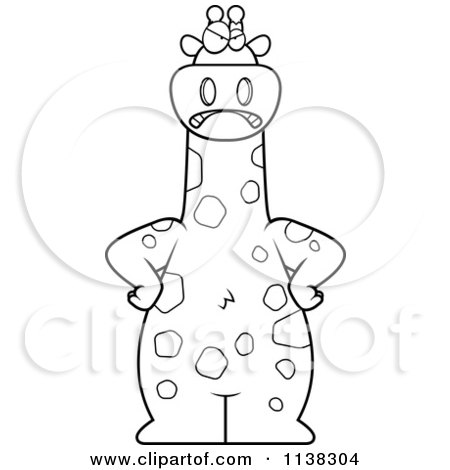Cartoon Clipart Of An Outlined Clipart Angry Giraffe - Black And White Vector Coloring Page by Cory Thoman