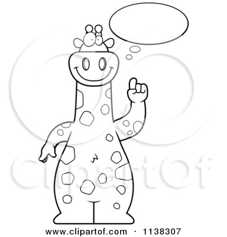 Cartoon Clipart Of An Outlined Giraffe With An Idea - Black And White Vector Coloring Page by Cory Thoman