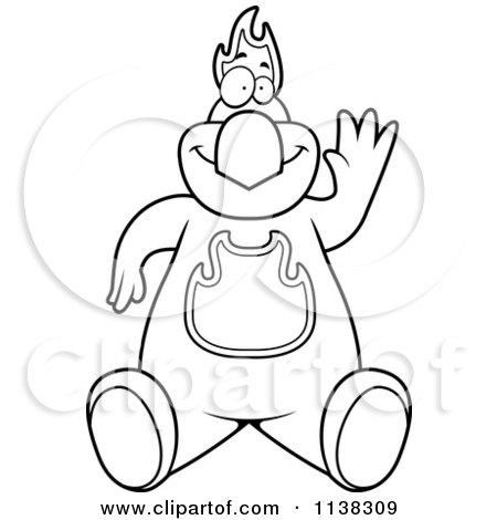 Cartoon Clipart Of An Outlined Phoenix Bird Sitting And Waving - Black And White Vector Coloring Page by Cory Thoman