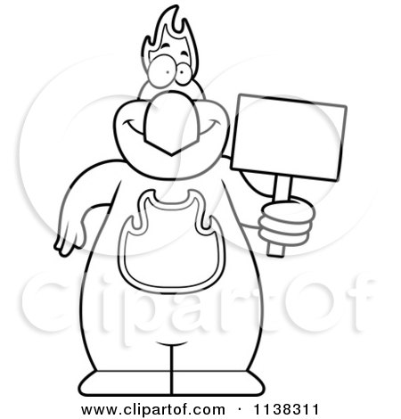 Cartoon Clipart Of An Outlined Phoenix Bird Holding A Sign - Black And White Vector Coloring Page by Cory Thoman