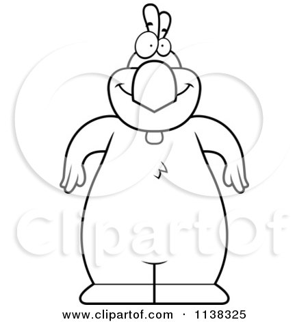 Cartoon Clipart Of An Outlined  Chicken - Black And White Vector Coloring Page by Cory Thoman