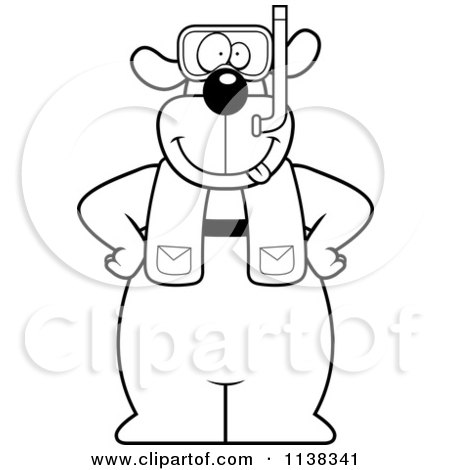 Cartoon Clipart Of An Outlined Dog In Scuba Gear - Black And White Vector Coloring Page by Cory Thoman