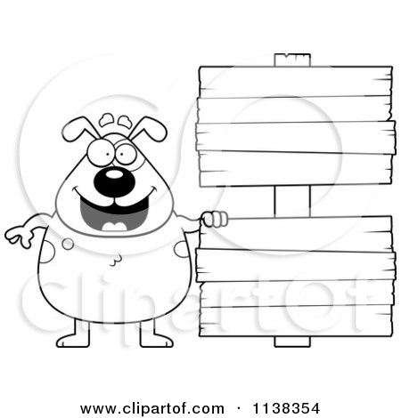 Cartoon Clipart Of An Outlined Dog With Wooden Signs - Black And White Vector Coloring Page by Cory Thoman