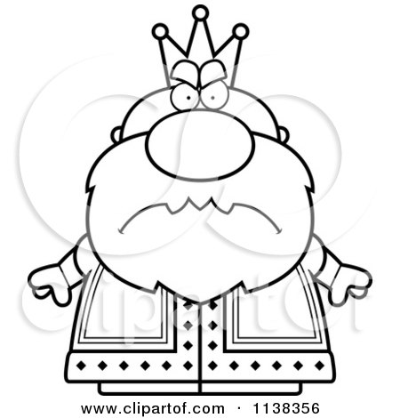 Cartoon Clipart Of An Outlined Mad Royal King - Black And White Vector Coloring Page by Cory Thoman