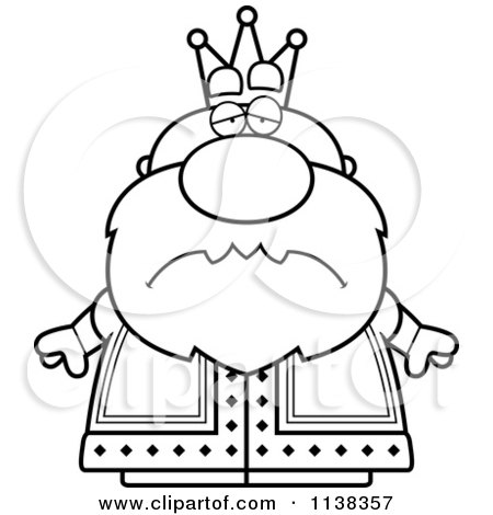 Cartoon Clipart Of An Outlined Sad Royal King - Black And White Vector Coloring Page by Cory Thoman
