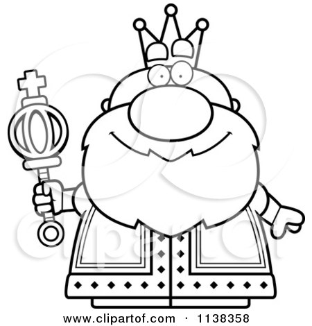 Cartoon Clipart Of An Outlined Royal King Holding A Scepter - Black And White Vector Coloring Page by Cory Thoman