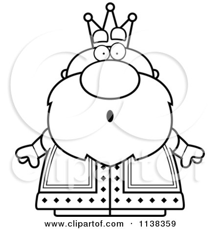 Cartoon Clipart Of An Outlined Shocked Royal King - Black And White Vector Coloring Page by Cory Thoman