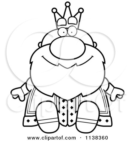 Cartoon Clipart Of An Outlined Sitting Royal King - Black And White Vector Coloring Page by Cory Thoman