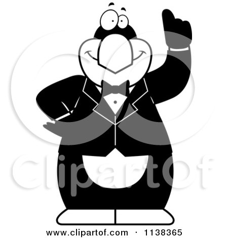 Cartoon Clipart Of An Outlined Penguin In A Tuxedo - Black And White Vector Coloring Page by Cory Thoman