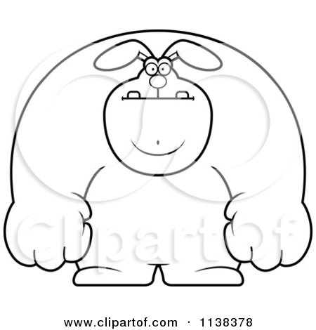 Cartoon Clipart Of An Outlined Buff Rabbit - Black And White Vector Coloring Page by Cory Thoman