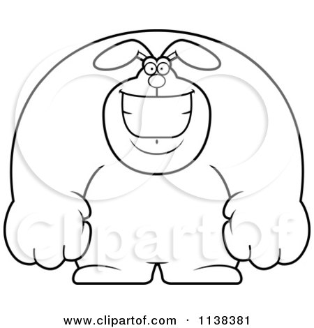 Cartoon Clipart Of An Outlined Happy Buff Rabbit Smiling - Black And White Vector Coloring Page by Cory Thoman