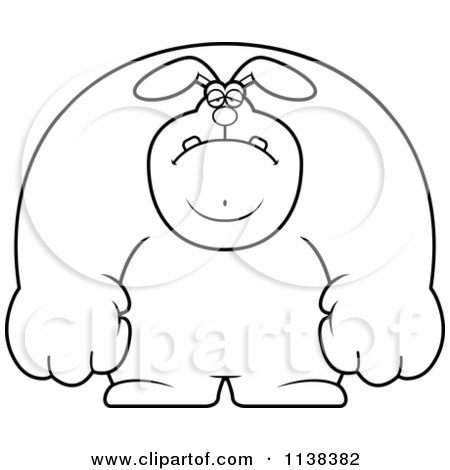 Cartoon Clipart Of An Outlined Depressed Buff Rabbit - Black And White Vector Coloring Page by Cory Thoman
