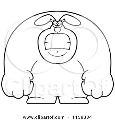 Cartoon Clipart Of An Outlined Angry Buff Rabbit - Black And White Vector Coloring Page by Cory Thoman