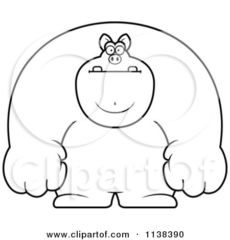 Cartoon Clipart Of An Outlined Buff Pig - Black And White Vector Coloring Page by Cory Thoman