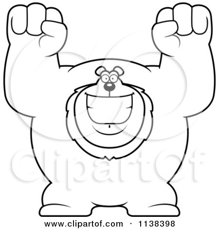 Cartoon Clipart Of An Outlined Excited Buff Lion Cheering - Black And White Vector Coloring Page by Cory Thoman