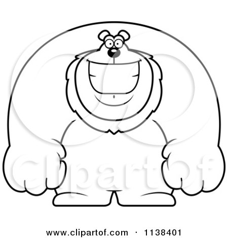 Cartoon Clipart Of An Outlined Happy Buff Lion Smiling - Black And White Vector Coloring Page by Cory Thoman
