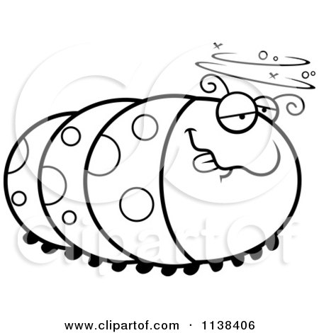 Cartoon Clipart Of An Outlined Drunk Caterpillar - Black And White Vector Coloring Page by Cory Thoman
