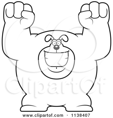 Cartoon Clipart Of An Outlined Excited Buff Dog Cheering - Black And White Vector Coloring Page by Cory Thoman