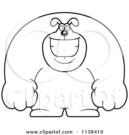 Cartoon Clipart Of An Outlined Happy Buff Dog Smiling - Black And White Vector Coloring Page by Cory Thoman