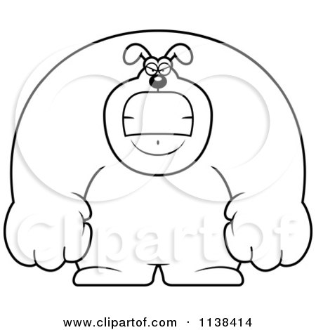 Cartoon Clipart Of An Outlined Angry Buff Dog - Black And White Vector Coloring Page by Cory Thoman