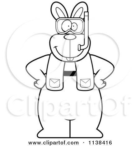 Cartoon Clipart Of An Outlined Rabbit In Scuba Gear - Black And White Vector Coloring Page by Cory Thoman