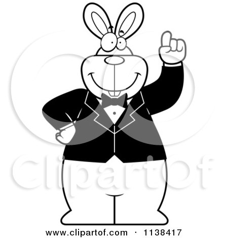 Cartoon Clipart Of An Outlined Rabbit With An Idea Wearing A Tuxedo - Black And White Vector Coloring Page by Cory Thoman