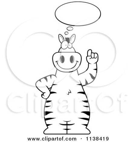 Cartoon Clipart Of An Outlined Zebra With An Idea - Black And White Vector Coloring Page by Cory Thoman