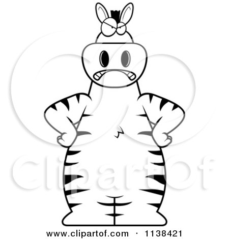 Cartoon Clipart Of An Outlined Angry Zebra - Black And White Vector Coloring Page by Cory Thoman