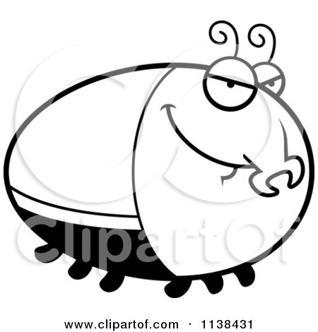 Cartoon Clipart Of An Outlined Sly Beetle - Black And White Vector Coloring Page by Cory Thoman