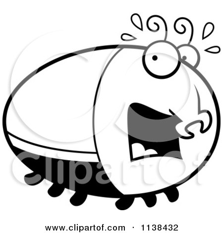 Cartoon Clipart Of An Outlined Frightened Beetle - Black And White Vector Coloring Page by Cory Thoman